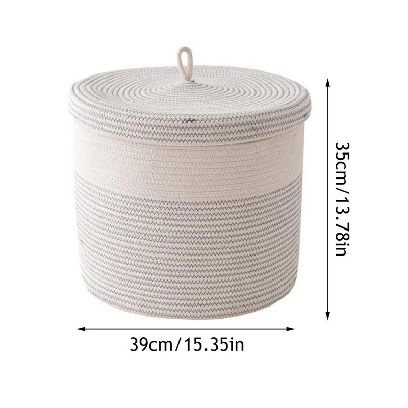 Cotton Rope Woven Laundry Basket with Lid Kids Plush Toys Storage Organizer Dirty Clothes Basket Sundries Storage Barrel