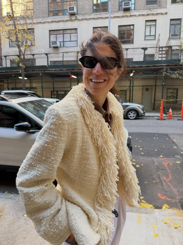 

Элегантный твидовый жакет с бахромой, женский милый шикарный однотонный кардиган с длинными рукавами, женский повседневный весенний новый женский пальто 2026