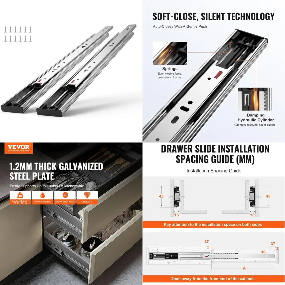 

Heavy Duty Full Extension Drawer Slides 22 Inch Soft Close, Ball Bearing, Side Mount Rails for 14-24 Inch Drawers
