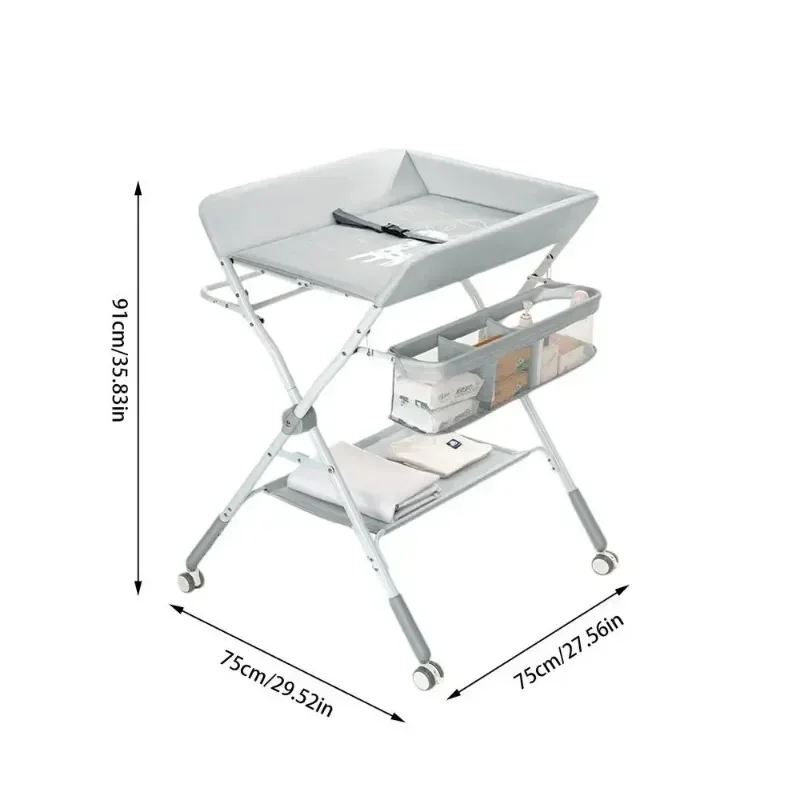 Portable Baby Changing Table for Nursery Height Adjustable Foldable Diaper Table with Swivel Wheels Drying Rack Large Storage