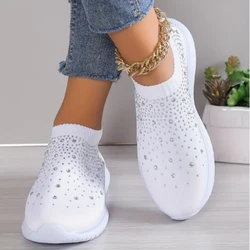 Rimocy Crystal Breathable Mesh Sneaker Shoes for Women Comfortable Soft Bottom Flats Plus Size 43 Non Slip Casual Shoes Woman