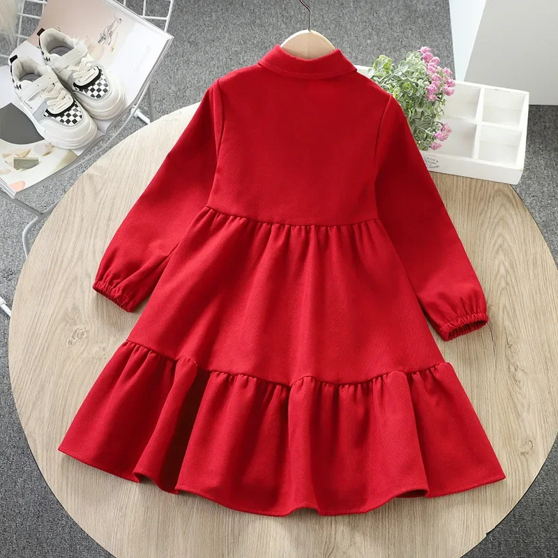 2023 autumn retro bow with crystal New Girls princess Dress Cotton Teenager Casual layered cloth Baby Clothes Toddler 12 year