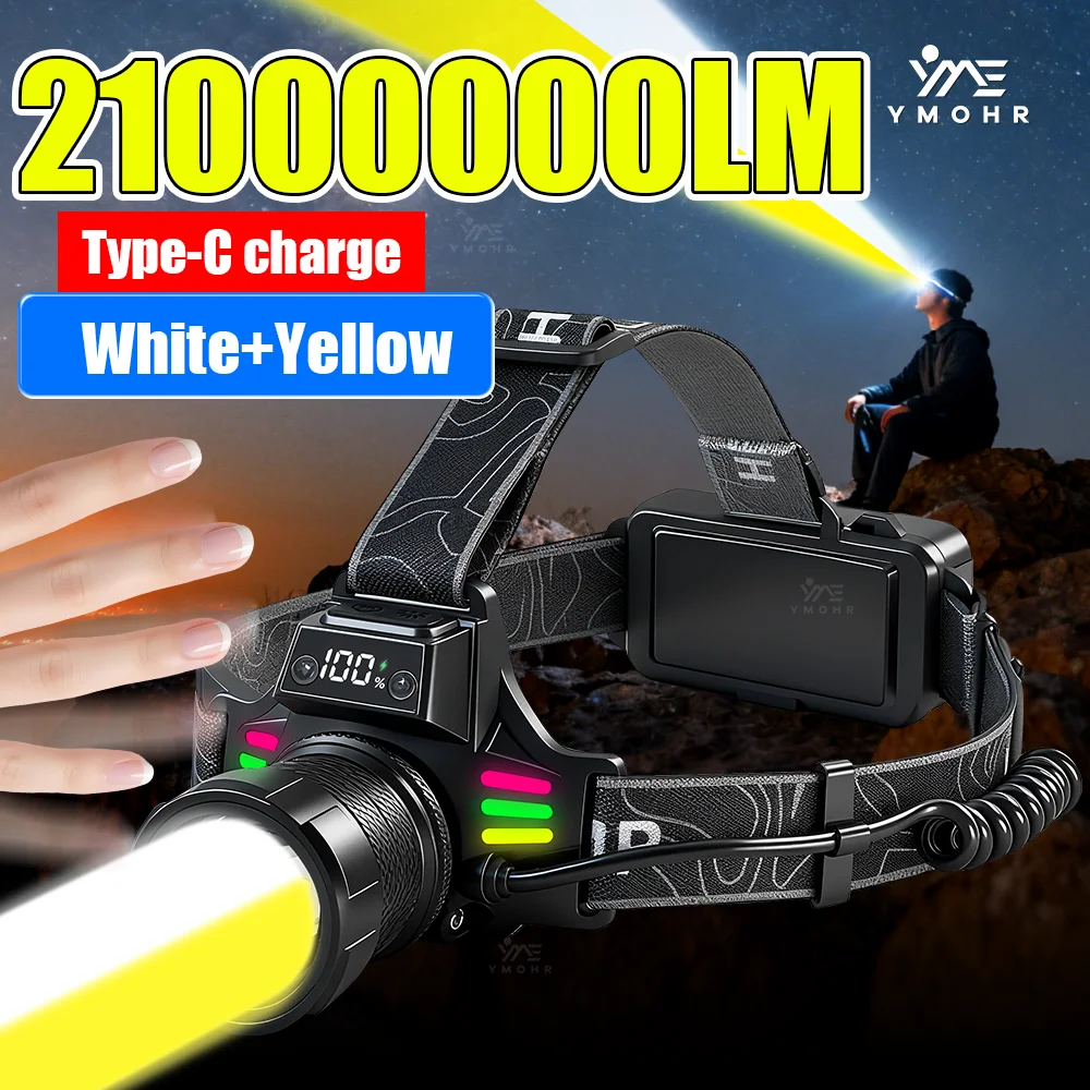 

21000000LM High Power Headlamp Rechargeable LED Head Torch 18650 Battery Super Bright Waterproof Outdoor Hiking Camping Lantern