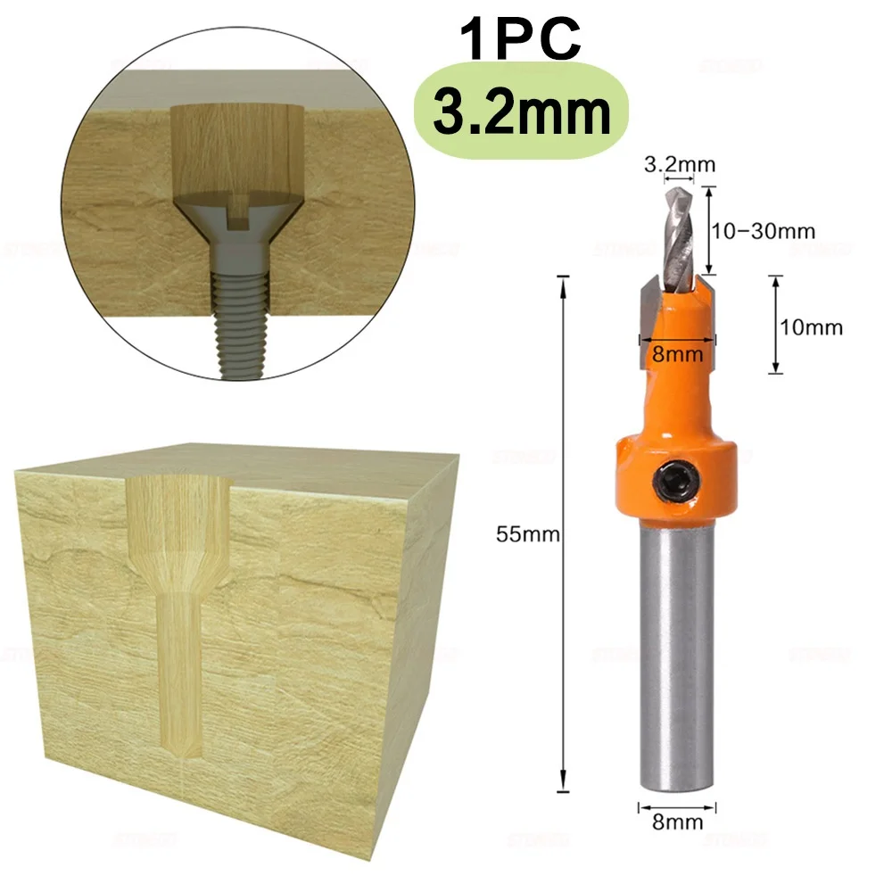STONEGO 1PC/5PCS 8mm Shank HSS Woodworking Countersink Router Bit Screw Extractor Demolition for Wood Milling Cutter
