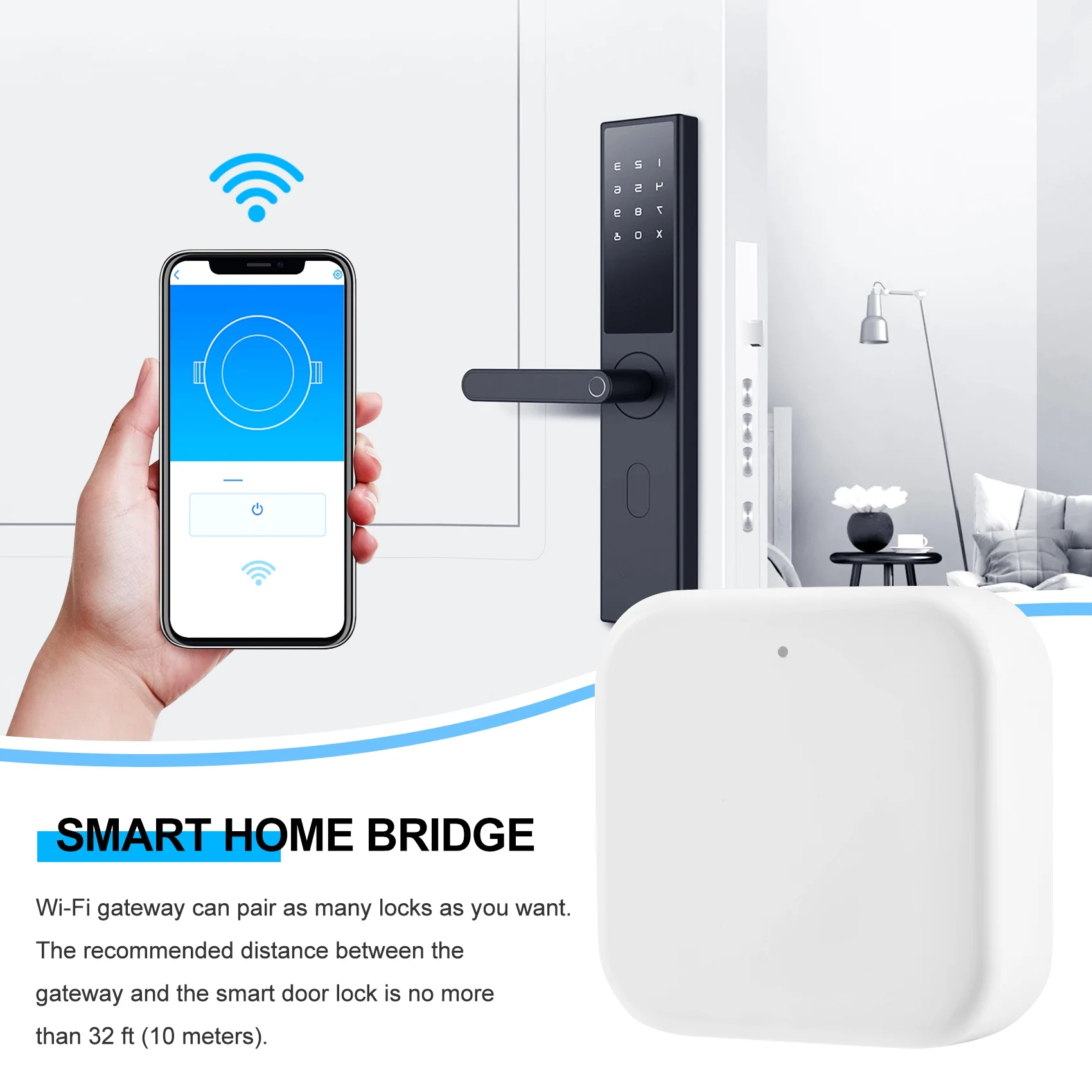 Fechadura eletrônica inteligente com impressão digital e senha, Bluetooth Gateway Hub, Ponte Home, Controle de aplicativos, WiFi Gateway Hub