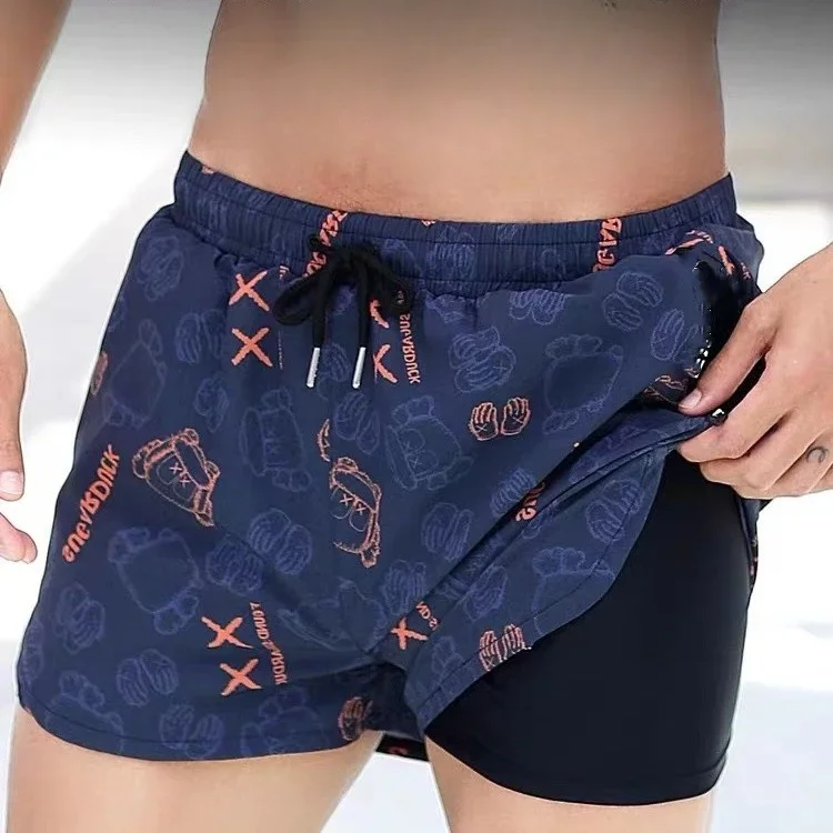 

Large Size Double Layer Swimming Trunks New Printed Adult Men's Swimming Trunks Comfortable Boxer Briefs Men's Swimming Trunks