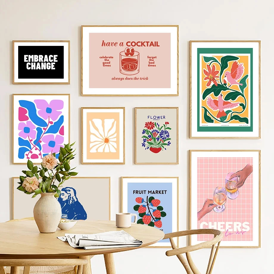 Matisse Flower Market Cat Girl Bird Strawberry Wall Art Canvas Prints Modern Abstract Posters Wall Pictures Room Decor Paintings