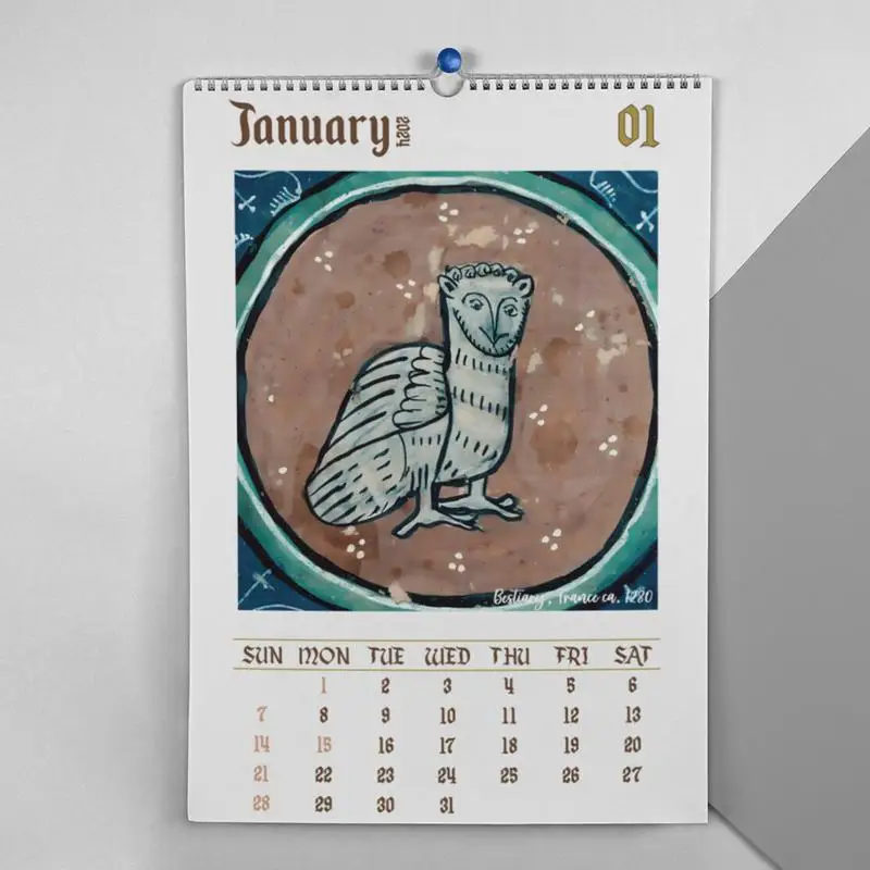 Ugly Medieval Owls Wall Calendar 2024 Creative Wall Art Decoration Funny Monthly Planner Calendar For New Year Gift Home Decor