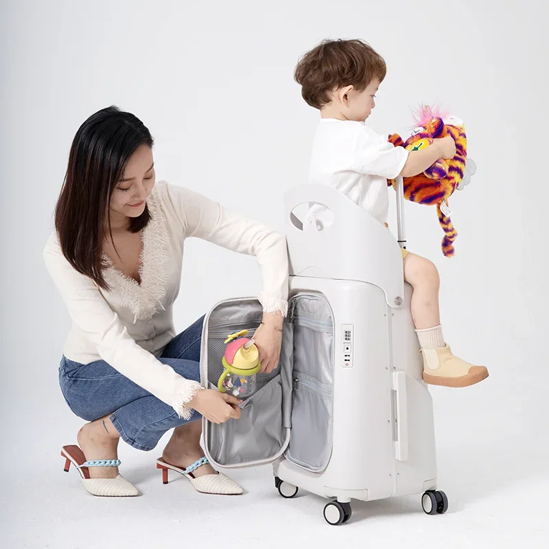 Parent-child mom suitcase, child seat, baby stroller can be mounted, and a suitcase with baby can be boarded