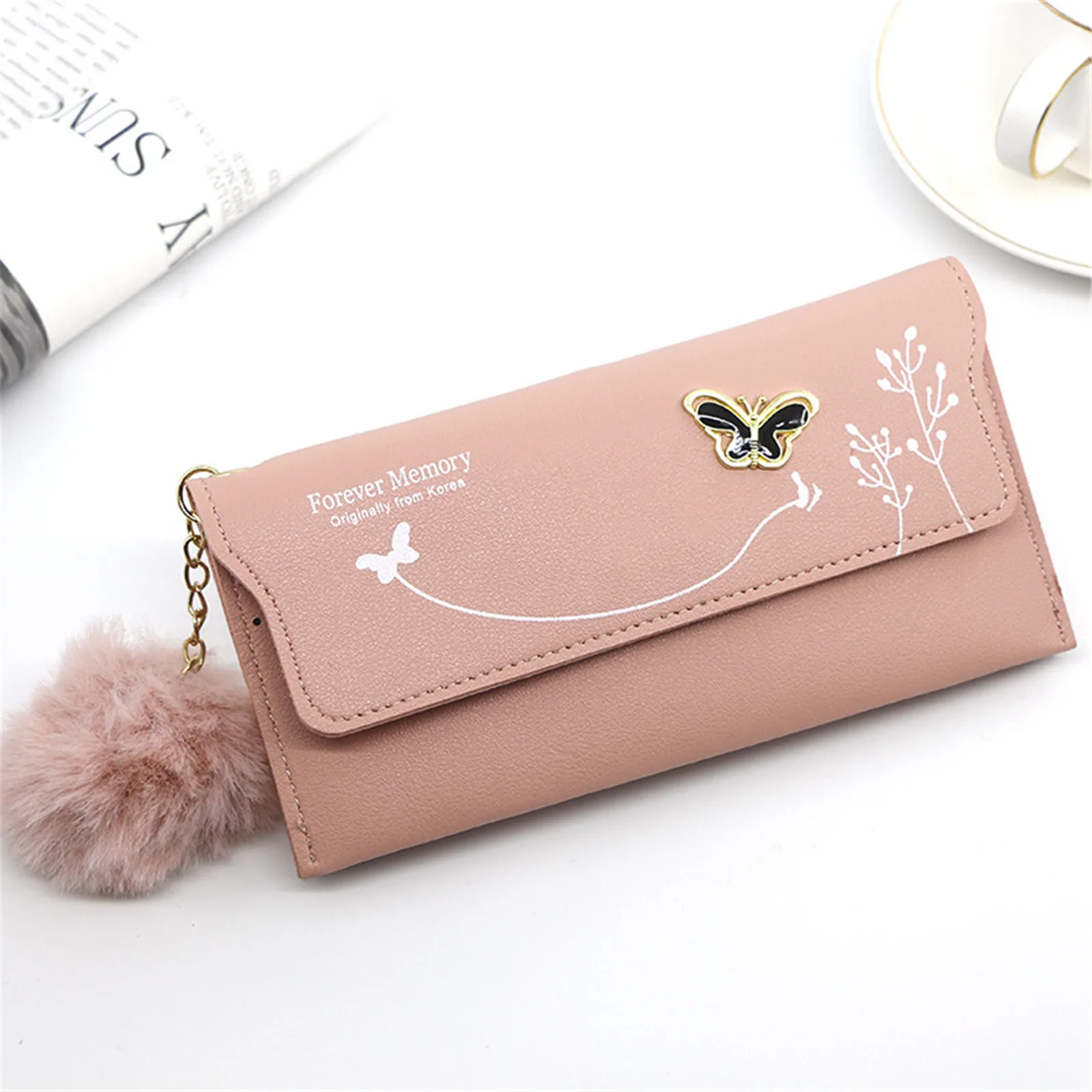 Fashion Women Wallets With Bow Tie Long Tri-Fold Wallet Purse Fresh Pu Leather Female Clutch Card Holder Versatile Shopping Bags