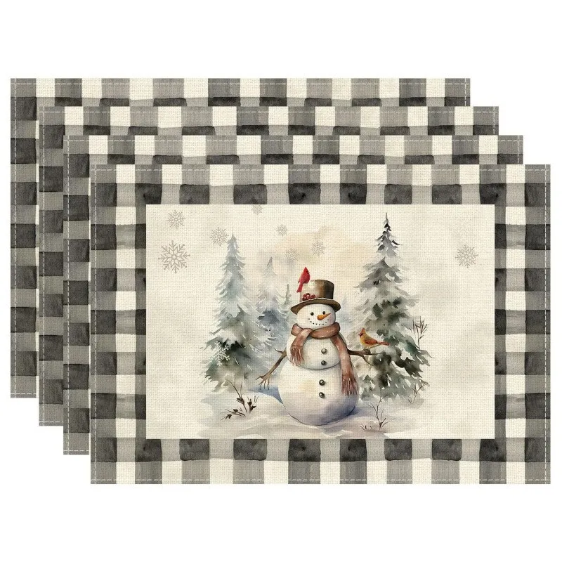 VIKAMA Linen Placemats Christmas Gnomes on Swing, Red Green, Stain Resistant Easy to Clean, Dining Table Holiday Party