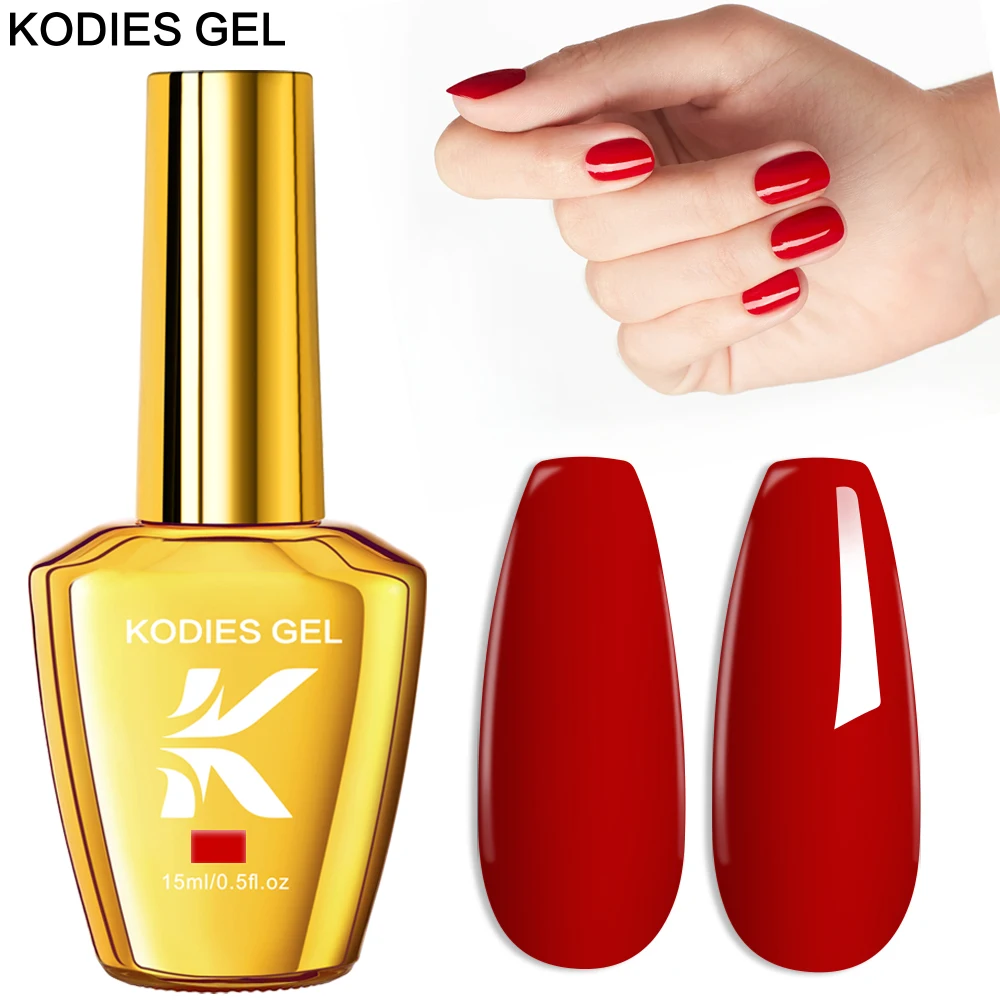 KODIES 젤 매니큐어 젤 네일 광택제, 슈퍼 레드 컬러 래커, Vernis 반영구 UV/LED, 여름 젤 바니시 페인트, 흡수 제거, 15ml