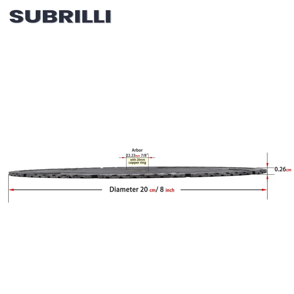 SUBRILLI 8 "200 مللي متر شفرة قطع الماس للحجر واقية الأسنان توربو متعددة الأغراض الماس شفرة المنشار عجلة أربور 22.23 مللي متر