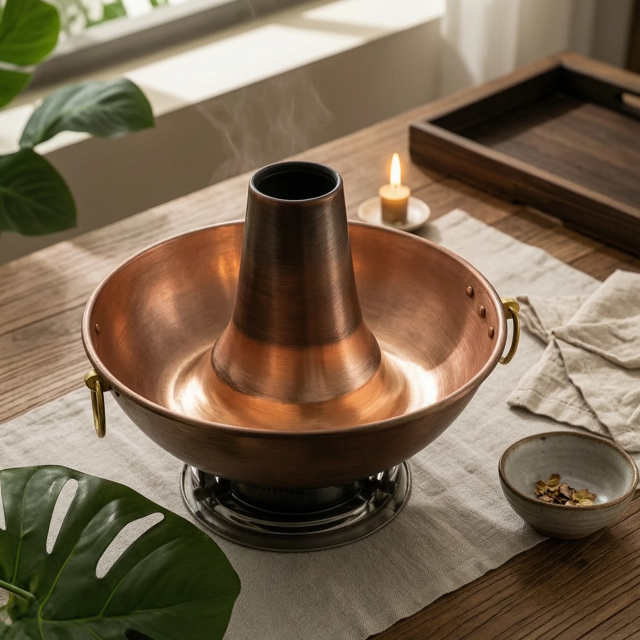 Yin Yang Hot Pot Stove Safe Copper Hot Pot Cookware Even Heating Rust Resistant for Home