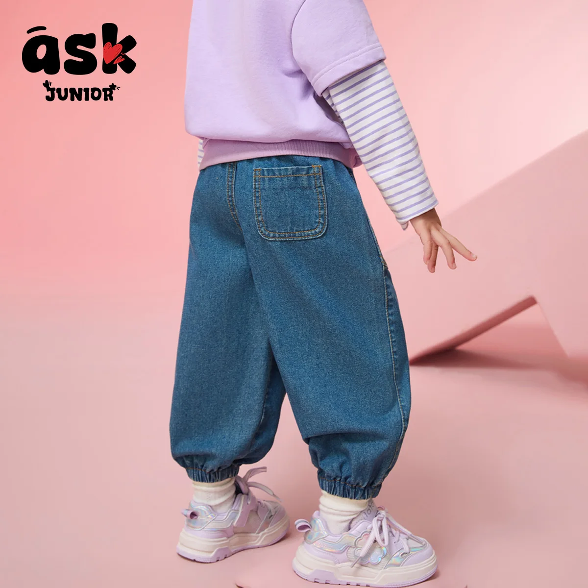 اسأل جونيور [آذان القط ثلاثية الأبعاد] سراويل أطفال ربيعية للفتيات جينز مغسول بناطيل ضيقة للأطفال