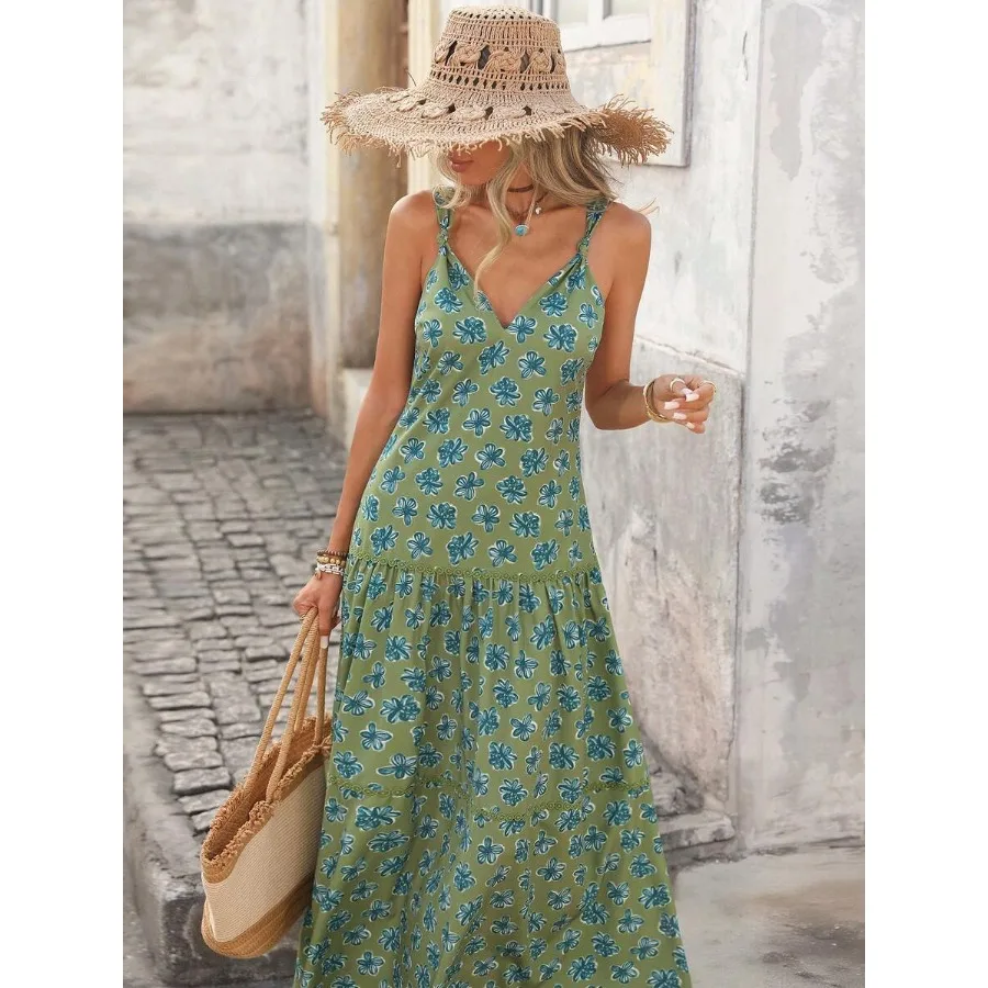 Womens Sleeveless A Line Floral Print Dress