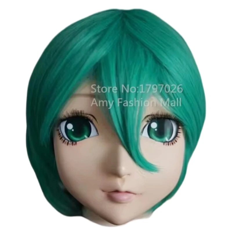 New Arrival Japan Kigurumi Cartoon Character Cosplay Silicone Half Head Face Mask Green Eyes Japan Anime Role Kigurumi Masks