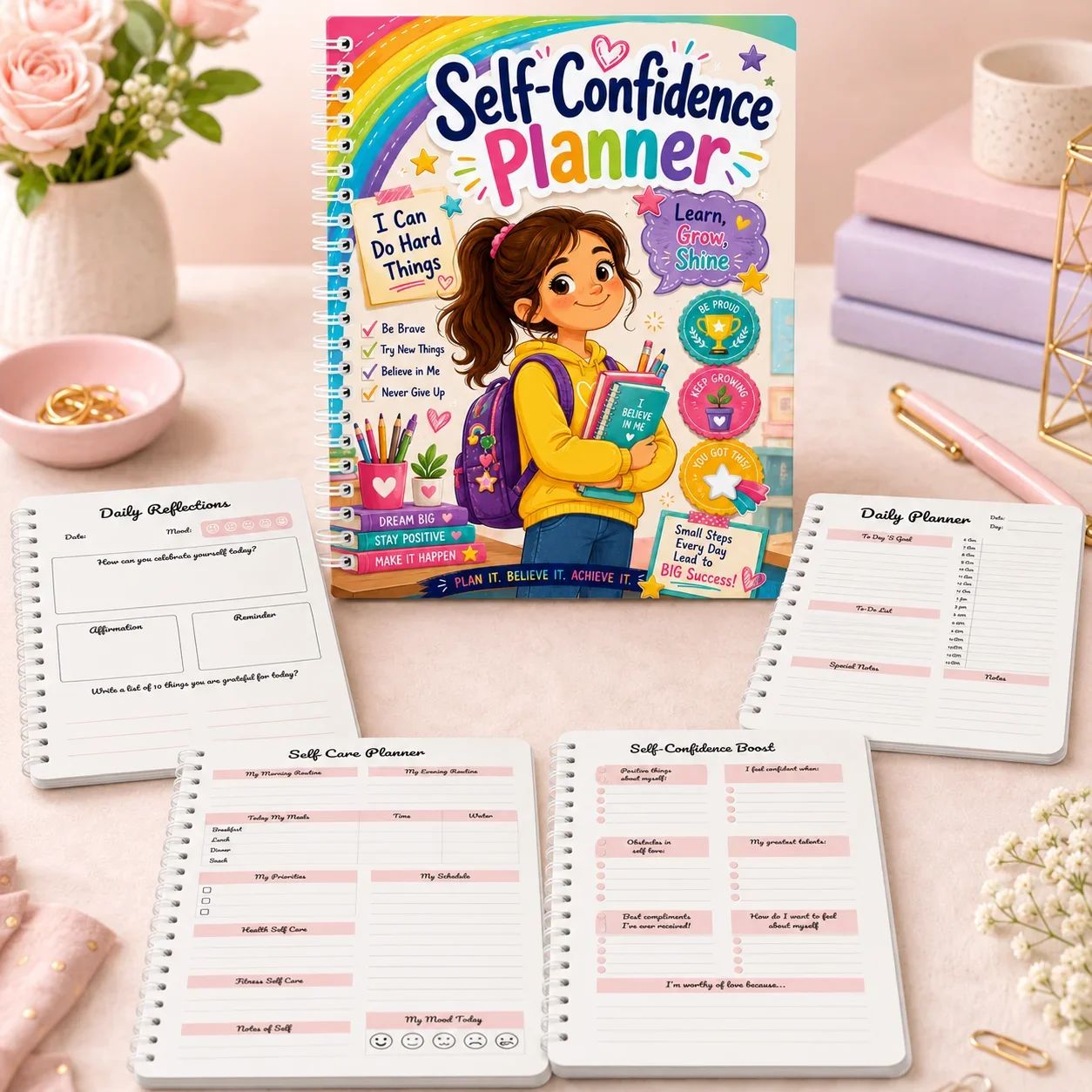 A5 Self Confidence Planner Journal for Building Self-Esteem, Tracking Progress, Positive Thinking and Personal Goals