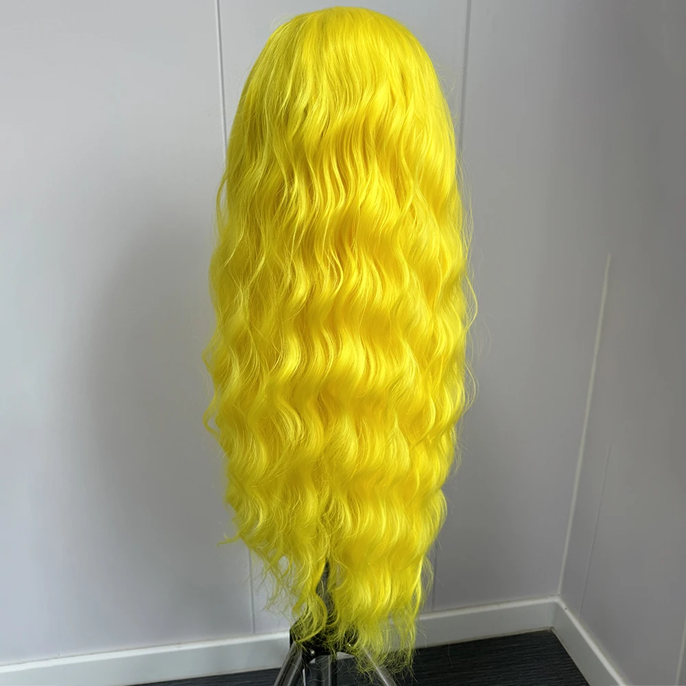 Perruque Lace Front Wig synthétique longue jaune, perruque Loose Wave pour femmes, perruque de Cosplay ondulée naturelle, perruque de fête jaune pour femmes