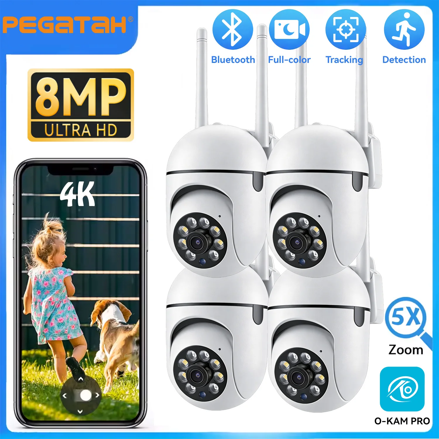 2.4G 8MP Cameras Wifi Video Surveillance IP Indoor Security Protection Monitor 5.0X Zoom Home Wireless Track Alarm O-Kam Pro