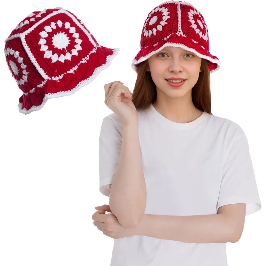 

Crochet Bucket Hat Women Knitted Bucket Hat Floral Knitted for Black Women Fashion Outdoor