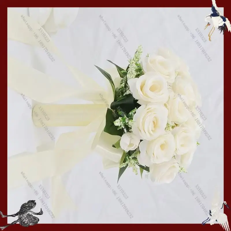 Artificial Bridal Bouquet Fake Flower Wedding Ball Bridesmaid Prop Simulation Flower Arrangement for Certificate Taking