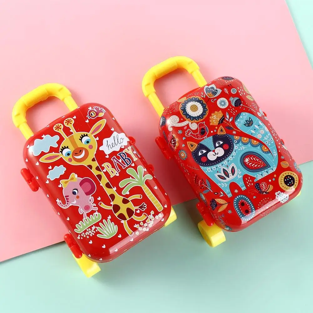 Mini Mini Trolley Case Model Animals Pattern Suitcase Animals Suitcase Toy Color Printing Tinplate Cartoon Piggy Bank Home