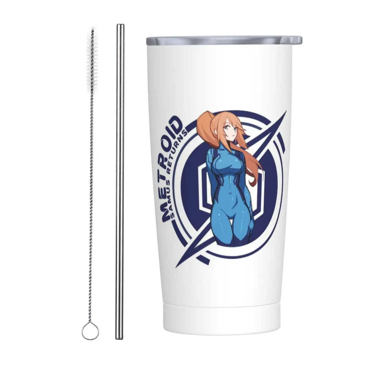 Funny Man Metroid Dread Game Samus Returns Stainless Steel Tumbler Vacuum Insulated Mug Thermal Cold Cup Straws With Lid 20oz