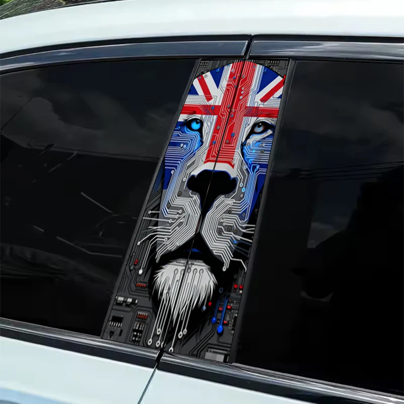

2-Pack B-pillar eye-catching car front windshield Cyber British Wind Machinery Lion sticker, hood decal, waterproof
