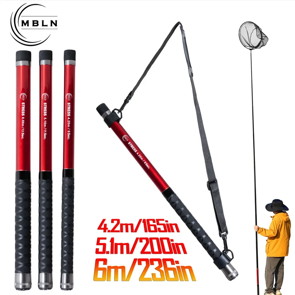 MBLN Brand,6m/236in Telescopic Rock Fishing Net, Foldable to 58cm, Multi-Layer Carbon Fiber, Corrosion-Resistant, Lightweight