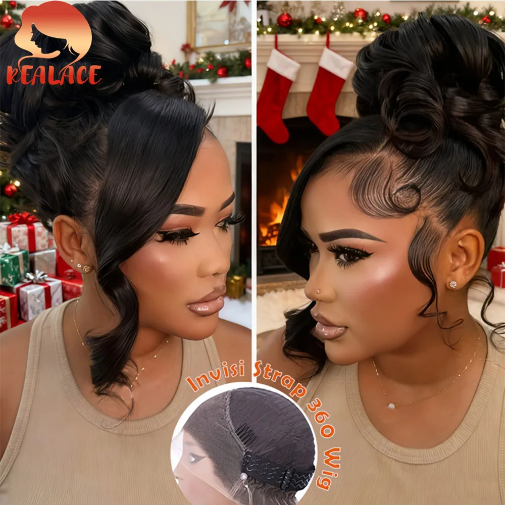 

Realace 1B 360 Full Lace Wig Nature Color Body Wave Wigs HD Lace 360 Body Wave 100% Human Hair Wigs For Women Hidden Straps