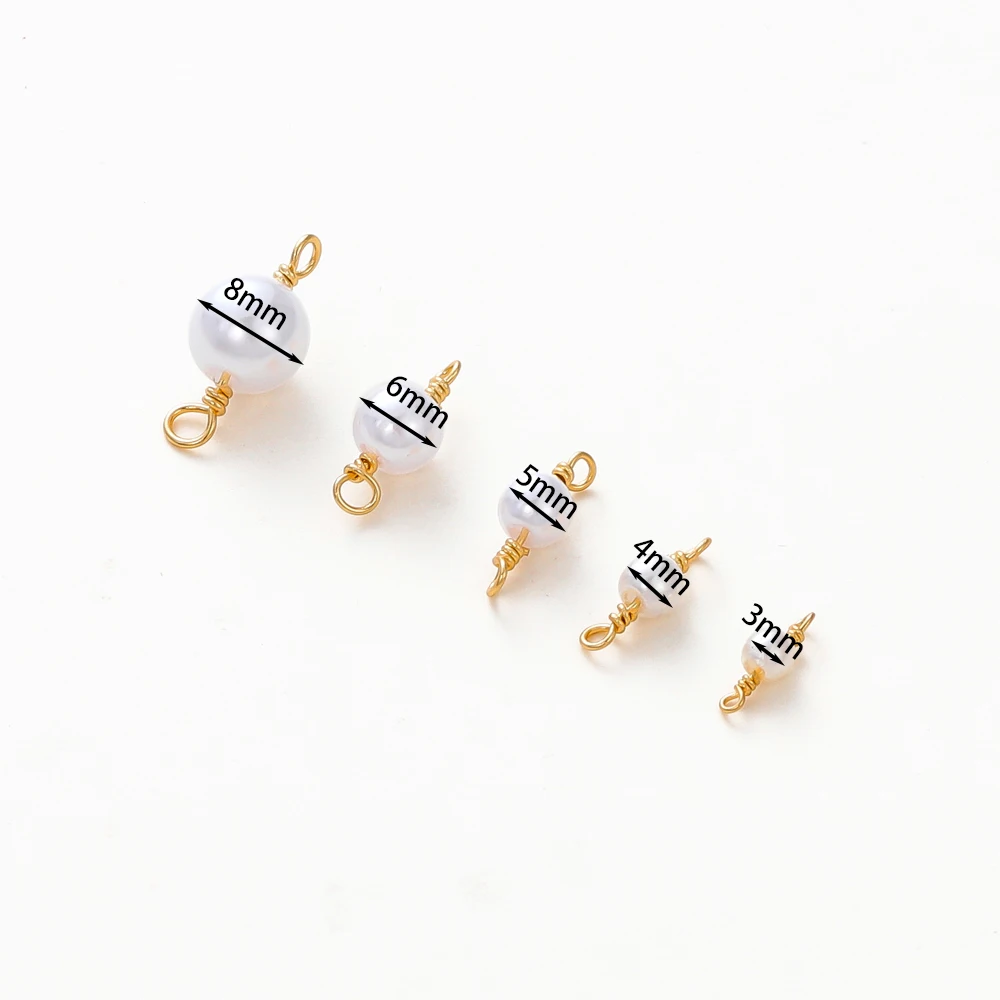 10pcs/lot 3mm 4mm 5mm 6mm 8mm 18K Gold Color Plated Brass Pearl Charms Connector For Earring Making Diy Jewelry Accessories