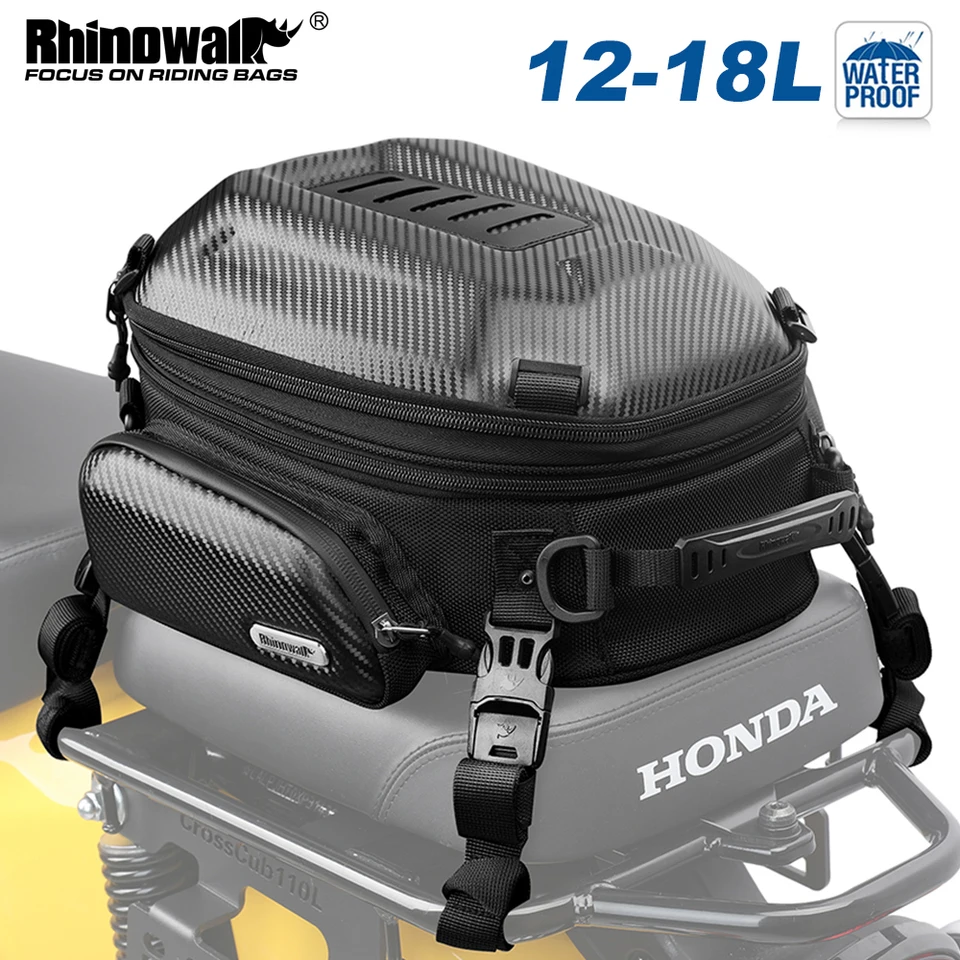 Rhinowalk Motorcycle Tail Bag 12L-18L Waterproof Expandable Motor