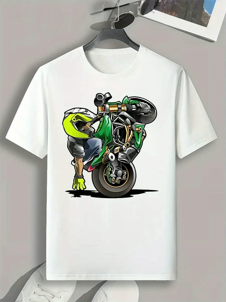 

Motorcycle Stunt Wheelie Graphic Print Men's Casual Cotton Crew Neck Short Sleeve T-Shirt