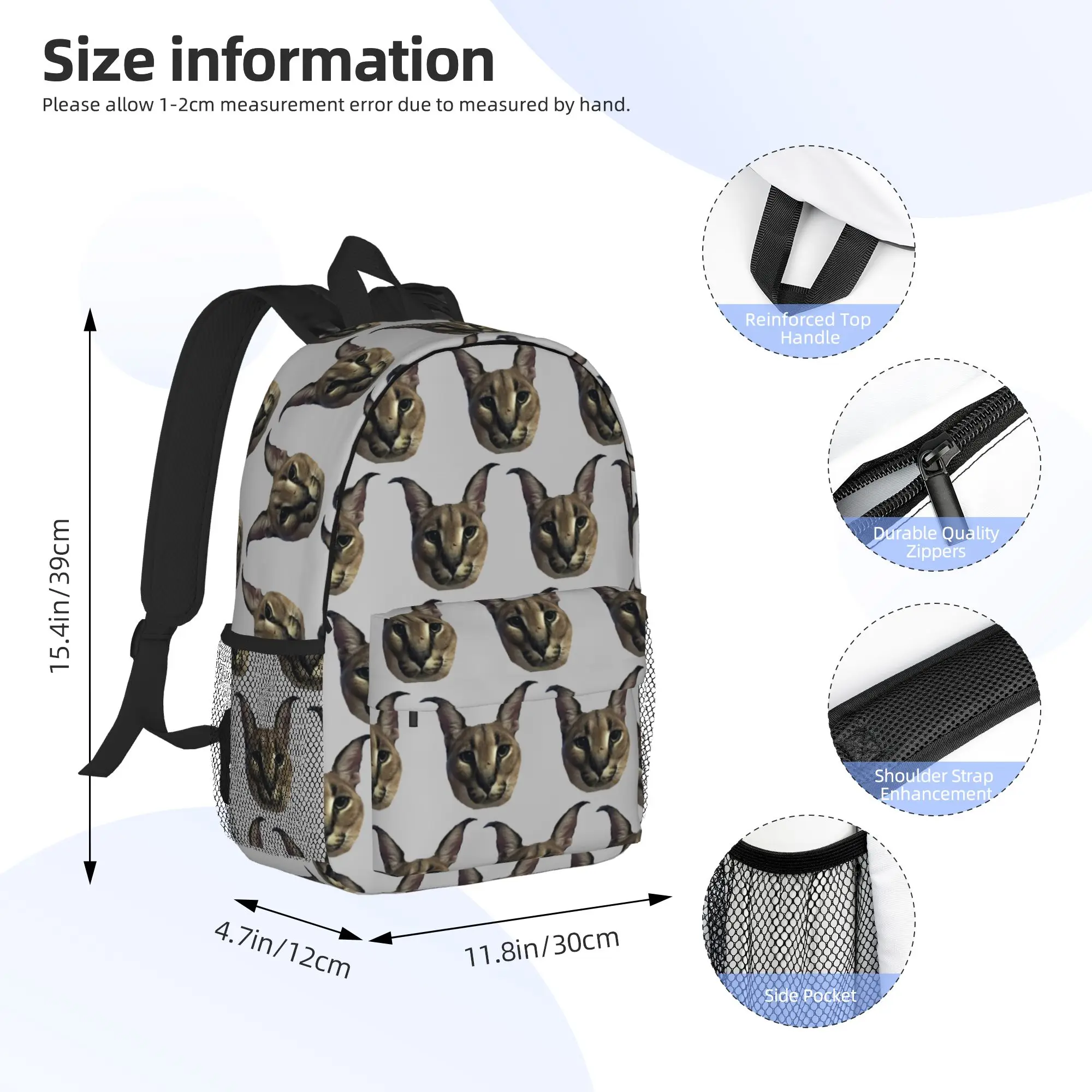 Big Floppa Animal Cat Backpack Hot Sale Daypack Large Capacity Boys Girls BookBag Shoulder Bags for Men Women School Bag