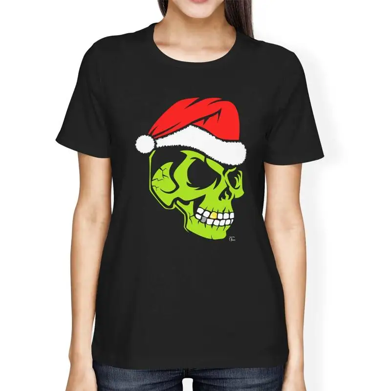 

1T футболка женская свободная посадка золотой зуб зеленый череп Санта Ха