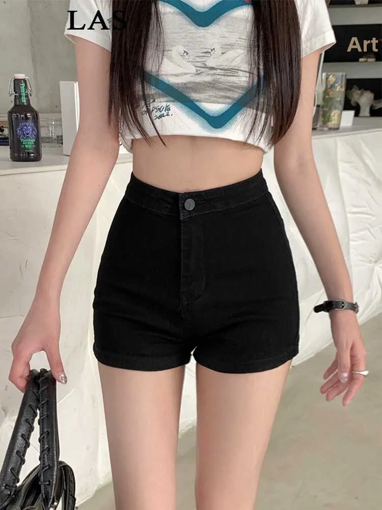 

High Waist Thin Denim Shorts Women's Tight Fitting Skirt Style Summer Casual Hot Pants Black Cotton Stretch Jeans