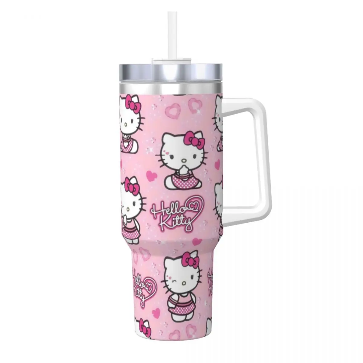 

Hello Kitty 40 oz Tumbler with Handle and Straw Lid Stainless Steel Insulated Tumblers Travel