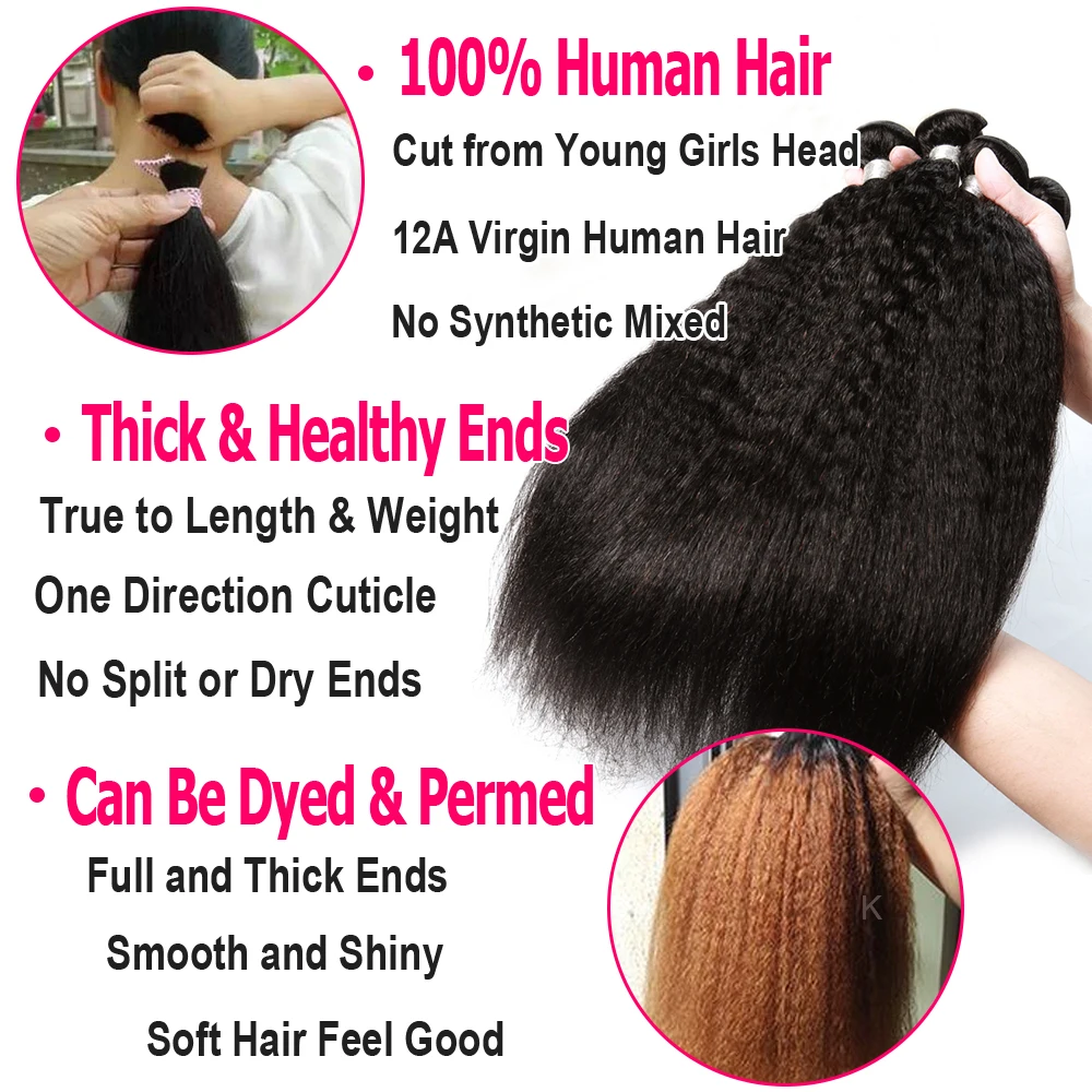 Megeen 15A 30 32 pollici 100% fasci di capelli umani capelli vergini peruviani crespi lisci Yaki estensioni dei capelli a trama dritta 1/3/4 pezzi