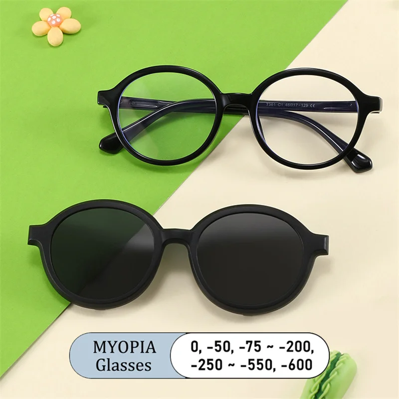 

Set of Glasses Round Boy Frame Dual-purpose Anti Blue Light Prescription Myopia Polarized Light Children Astigmatism Eyeglass