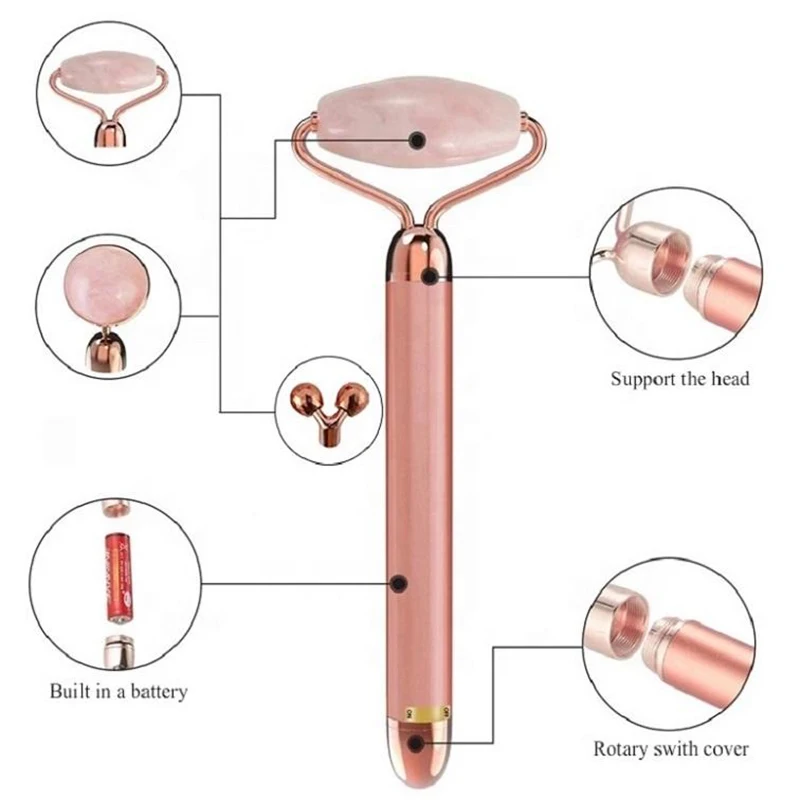 3 in 1 Electric Vibrating Facial Roller Massage Stainless Steel Crystal Jade Stone 3D Roller Face Massager Kit for Face Lifting