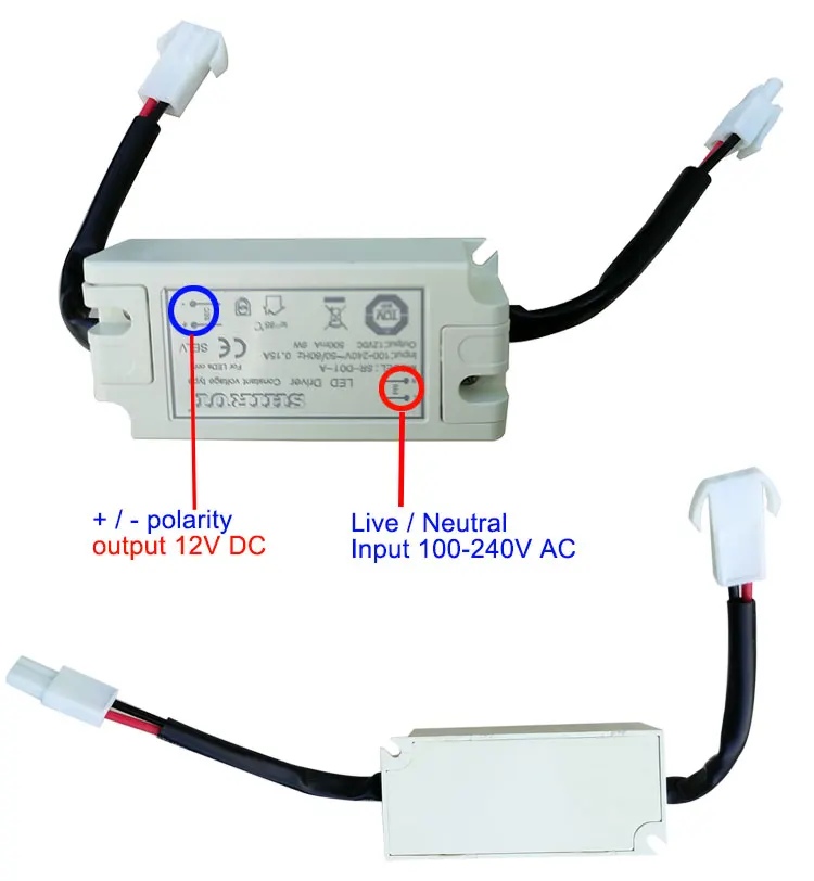 12V DC Range Hood Light Driver Voltage Converter 12V DC 6W Cabinet Cupboard Light Driver 120V 230V to 12V DC 0.5A