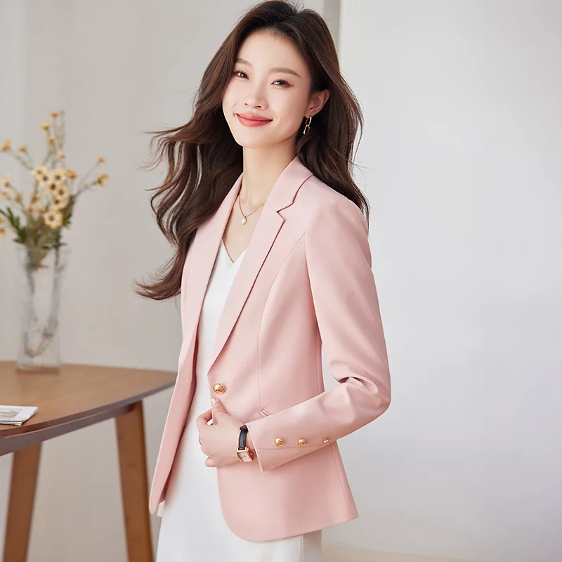 2024 Ladies New Pink Casual blazer Short Autumn Slim Fit Waist Trimming Fashion Business Wear   blazers