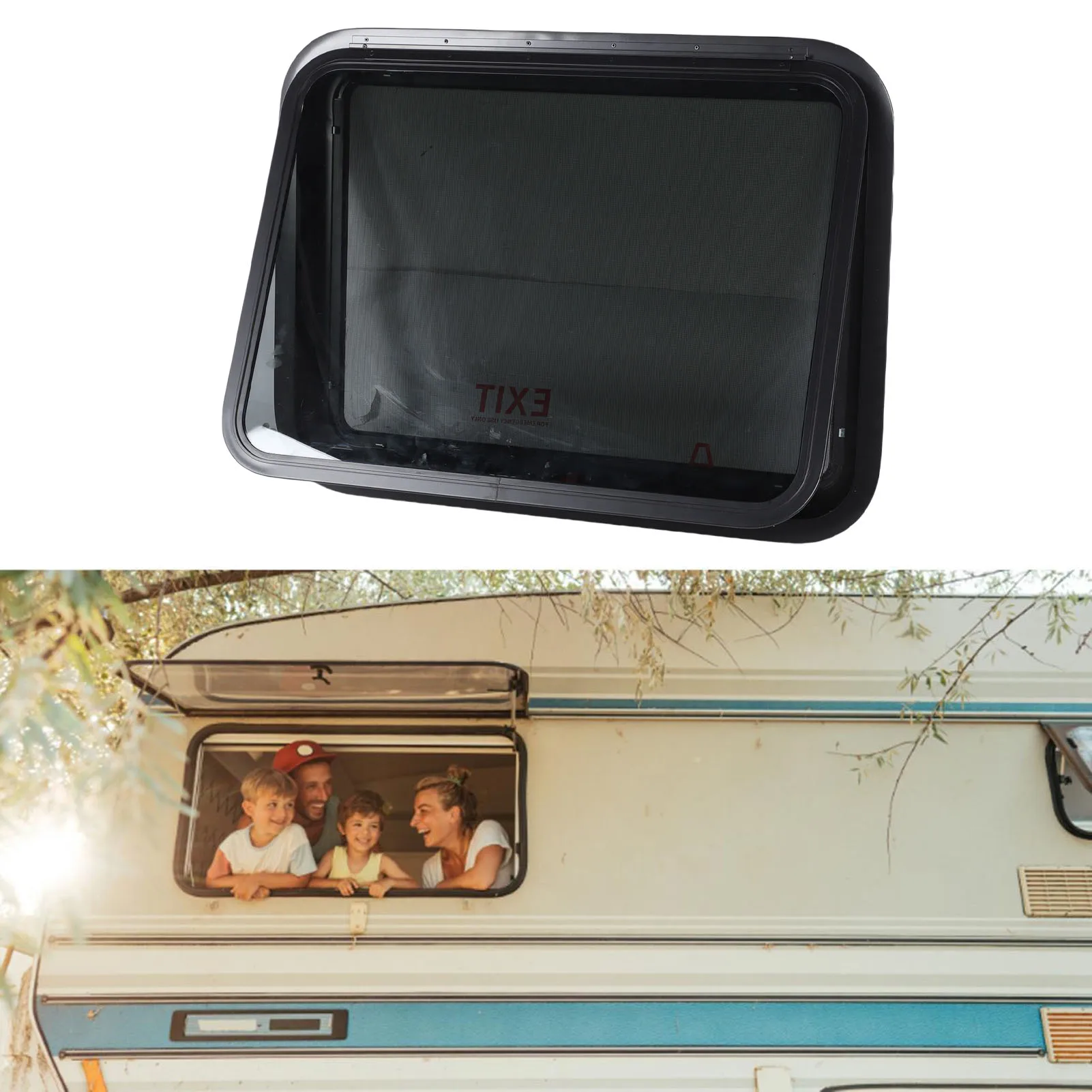 نافذة خروج RV حماية من الشمس للخصوصية 30.48 × 22.36 بوصة نافذة مقطورة مع شاشة شبكية وحلقة تقليم #4