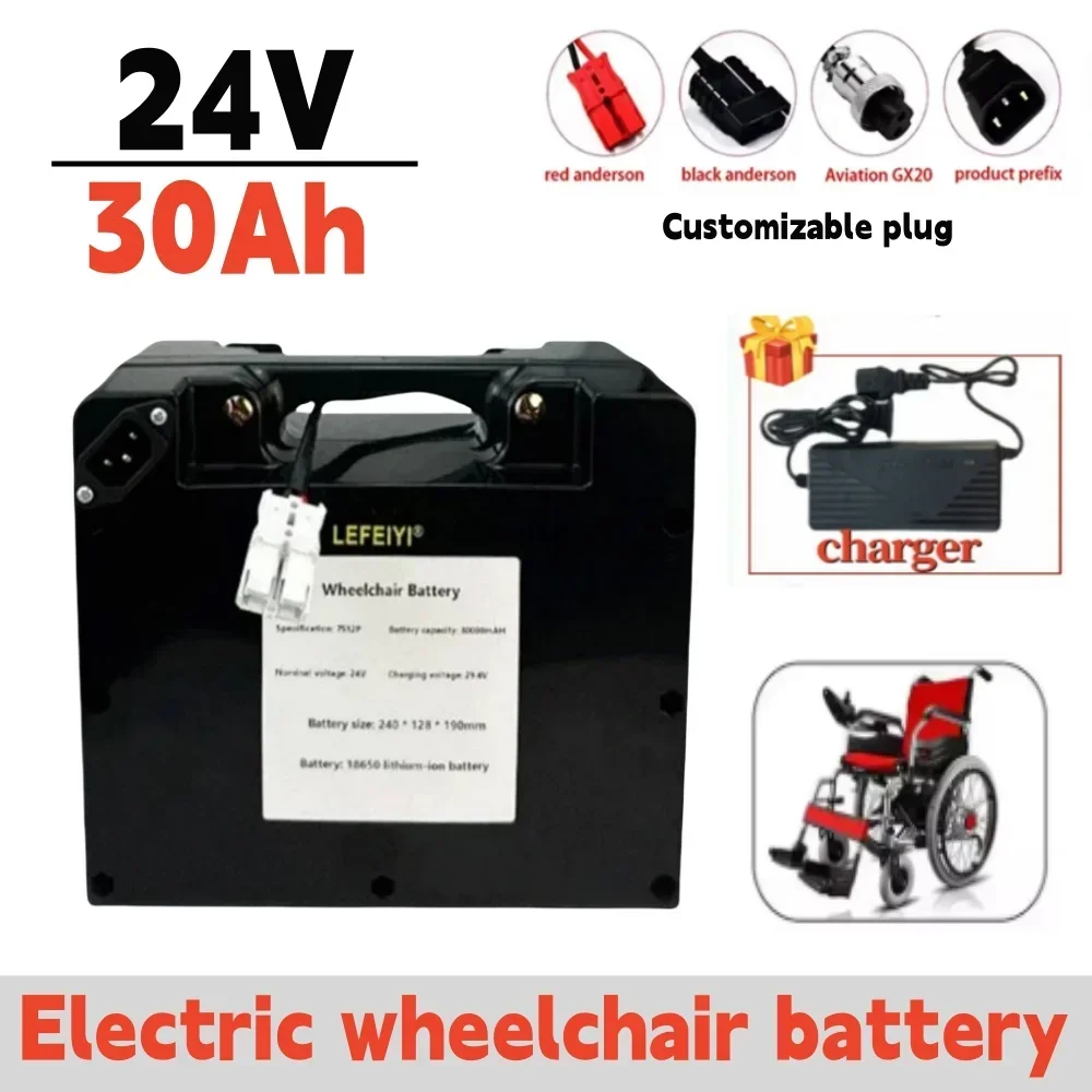 

Special Battery for Electric Wheelchair 24V 30000mAh 18650 Lithium-ion Battery Pack with 29.4V 2A Charger