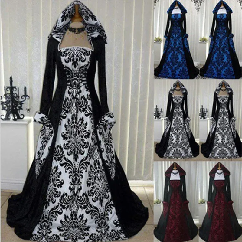 Wat99 Gothic Hood Floral Vampire Victorian Costume Women Dark Medieval Renaissance Queen Gown Robe Dress For Ad 2025 New