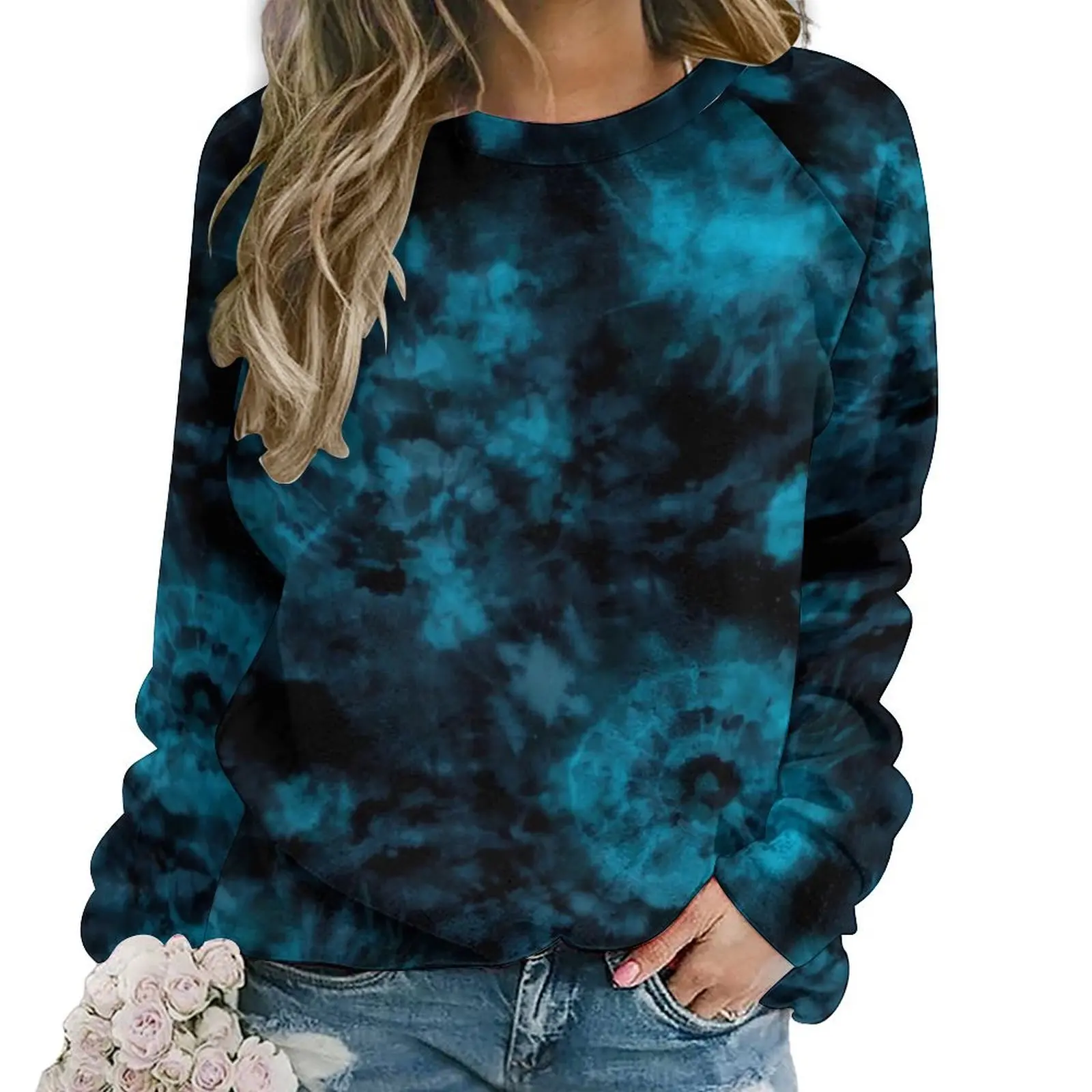 Felpe con cappuccio Tie Dye blu e nere arte astratta Harajuku felpa con cappuccio oversize femminile manica lunga Design carino abbigliamento Casual