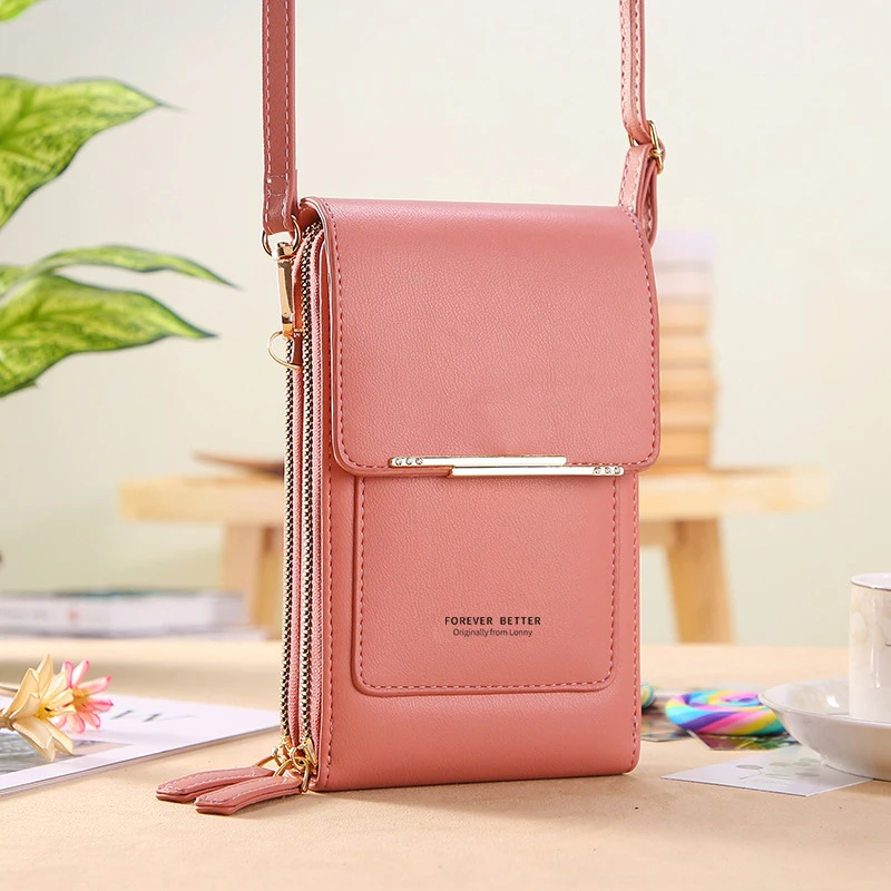 Fashion Girls Women Bags Soft Leather Wallets Touch Screen Smartphone Cell Phone Purse Crossbody Shoulder Strap Handbag for Lady