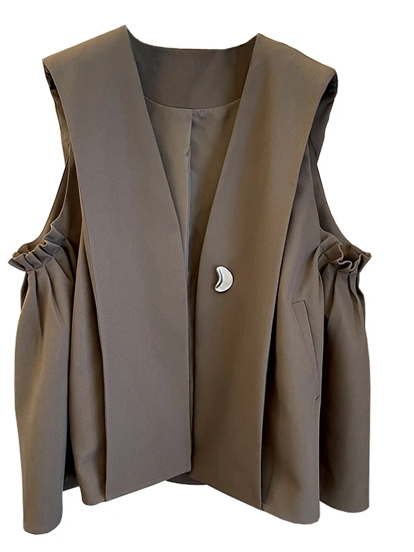 

Women's Suit Vest Casual Loose V-ne Pleated Slimming Outerwear Spring 2025 Commute Sle One Button Pure Color