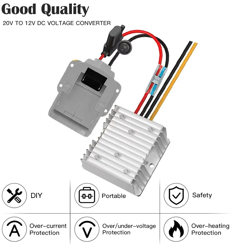 

240W 20A DIY понижающий преобразователь-регулятор напряжения, замена для литий-ионного аккумулятора Dewalt 20V, адаптер DC18V в DC12V с выключателем